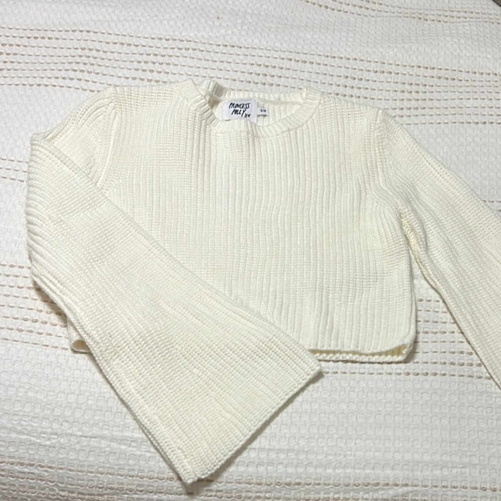 Princess Polly Cream Ribbed Crop Sweatshirt